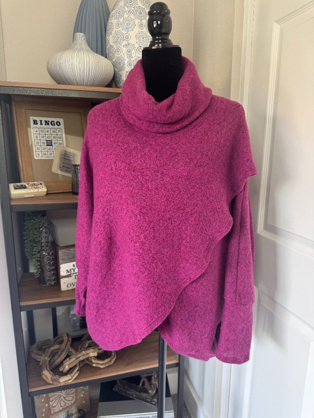 NWT - Nally & Milly Fuchsia Cowl Neck Dolman Sleeve Cross-over Sweater - Sz L/XL